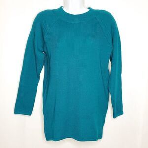 Vtg 80s 90s Andrea Jovine Ribbed Tunic Wool Sweater XS Teal Dark Turquoise Blue